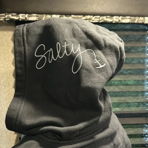 Sport Tek Women’s Black Graphic Hoodie Lace Front Salty on Hood Size XS - Picture 6 of 9